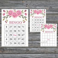 Pink Flowers bingo game card,Floral bingo game card,Floral Printable Bingo,Flower themed bingo game,INSTANT DOWNLOAD-128