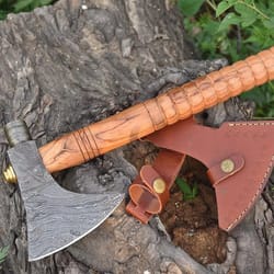 hand forged damascus steel hatchet tomahawk hunting viking axe