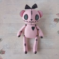 Bear Stuffed Animal Handmade - Spooky Doll for Goth Decor