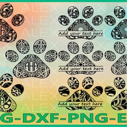 paws svg, dog svg, mandala svg, zentangle svg, paws monogram