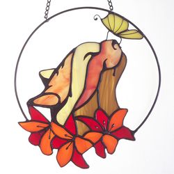 lucky cat stained glass suncatcher, modern stained glass butterfly flower, stained glass panel window, halloween decor