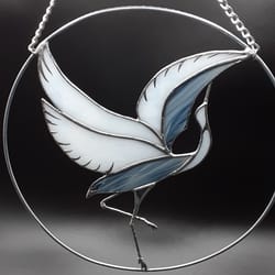 egret stained glass suncatcher, egret silhouette, egret art stained glass window hangings, suncatchers birds halloween