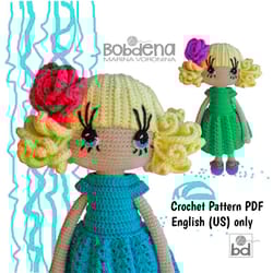 crochet amigurumi doll pattern, crochet pattern pdf, crochet girl doll kate