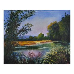 autumn forest painting river in the forest autumn landscape oil painting river original art 10" by 12" by kartyulia