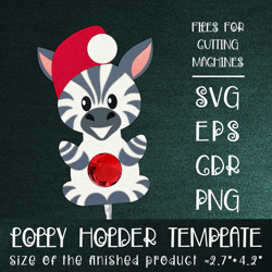 zebra in santa hat | christmas lollipop holder template
