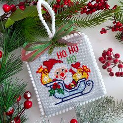 Christmas cross stitch pattern PDF CHRISTMAS SANTA ORNAMENT by CrossStitchingForFun Instant download, Ho Ho Ho chart