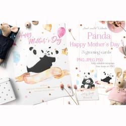 mother's day panda greeting cards templates