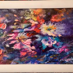 sea flowers underwater art original oil painting abstract framed impasto svinar oksana