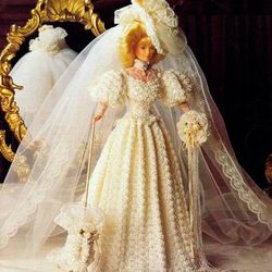 pdf vintage crochet pattern / crochet dress for barbie dolls 11-1 / 2" / wedding dress