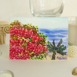 miniature south landscape street near the sea aceo, watercolor