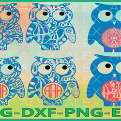 owl svg files, owls monogram, owl mandala svg, owl zentangle