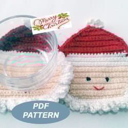 crochet santa coaster, pdf pattern, christmas crochet coasters, patterns&tutorials, crochet christmas coasters.