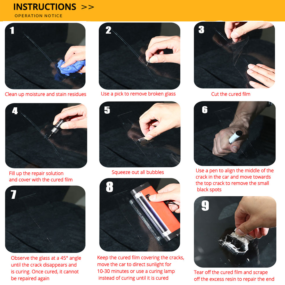 Quick DIY windshield repair liquid for cars