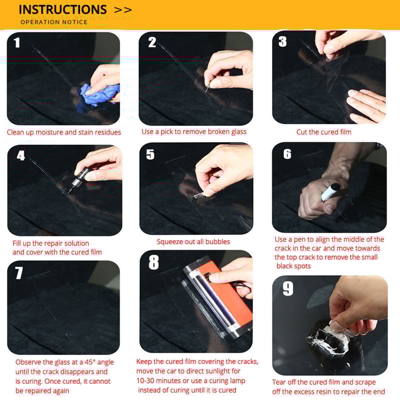 Quick DIY windshield repair liquid for cars