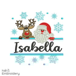 santa and deer embroidery design, split christmas frame, christmas machine embroidery file