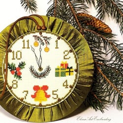 christmas ornament clock, winter fireplace holiday decor, tree decoration toys, christmas handmade gift, hand embroidery