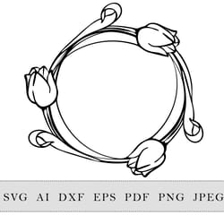 wreath with tulips flower. round frame