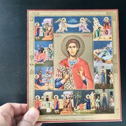 Saint Phanourios, Handmade Russian Orthodox icon St Fanourios, Byzantine Russian art  | Size: 8 3/4"x7 1/4"
