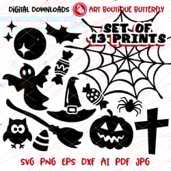 bundle halloween signs spiderweb bat ghost owl moon candies witch hat and broom clipart digital download