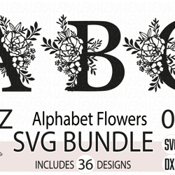 alphabet numbers flowers svg, font svg, letter svg, digital download