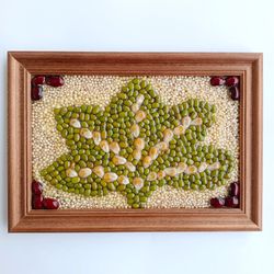 picture with flowers, imaginary plants, artwork made of cereals picture, maple, picture for kitchen, twig with lea