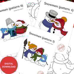 3 stained glass patterns - 3 groups of cute snowmen - digital download pdf