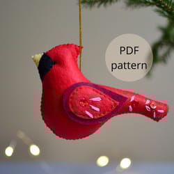 pdf cardinal sewing pattern diy felt plushie christmas ornament