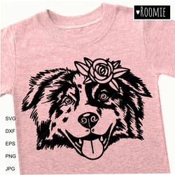 australian shepherd girl with flower svg, aussie svg, dog shirt design decal clipart vector cutfile cricut vinyl /47