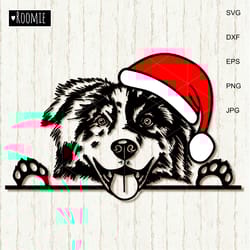 christmas australian shepherd with santa hat svg, aussie svg, dog shirt design decal clipart vector cut file cricut /70