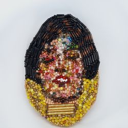 portrait beaded brooch. piece of art beaded pin .gift. handmade beaded jewelry