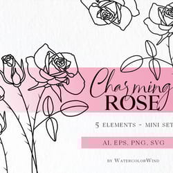 rose birth month flower svg files, june birthday flower clipart for instant download