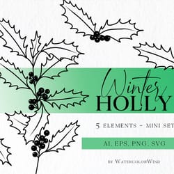 holly birth month flower svg files december birthday flower clipart for instant download