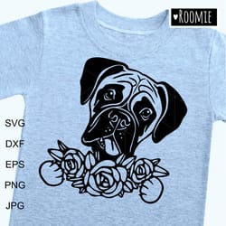 boxer with flowers shirt design svg, peeking dog boxer, car decal clipart vector cut file cricut vinyl /136