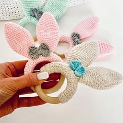 crochet rabbit ears crochet pattern toy for baby scratch teeth teether
