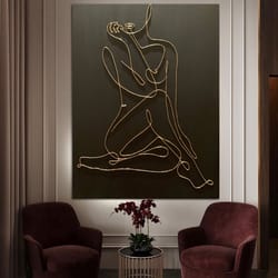 gold leaf abstract, one line painting, modern acrylic painting on canvas, large gold leaf abstract painting