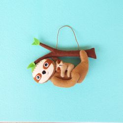 Gift for him Mummy and baby Christmas tree ornament Gift for her Sloth stuffed animal Rain forest animal Valentines day