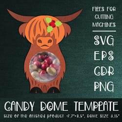 scottish highland cow christmas candy dome template