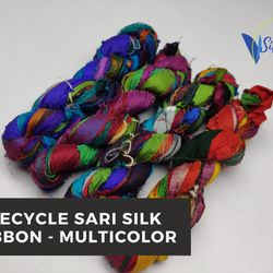 sari silk ribbon - multicolor - silk ribbon - recycled sari silk ribbon - sari silk ribbon yarn - gift ribbon