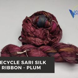 sari silk ribbon - plum - silk ribbon - recycled sari silk ribbon - sari silk ribbon yarn - gift ribbon