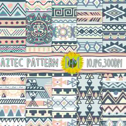 pastel aztec free hand digital paper set, 10 tribal seamless patterns for scrapbooking and crafting