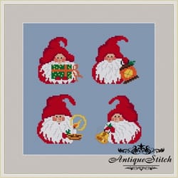 set 4 christmas gnomes ornaments mini cross stitch pattern pdf compatible pattern keeper