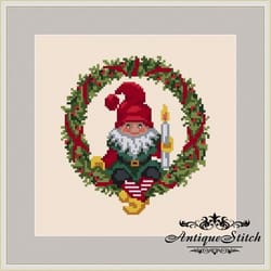 christmas gnome wreath cross stitch pattern pdf compatible pattern keeper
