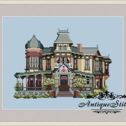 024 victorians across america cross stitch pattern pdf morey mansion victorian house nature compatible pattern keeper