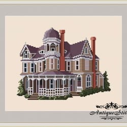 034 long-waterman house cross stitch pattern pdf victorian house san diego california nature compatible pattern keeper