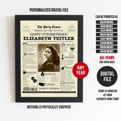 77th birthday newspaper poster, gift for grandma or gift for grandpa, back in 1945, birthday gift for men or women