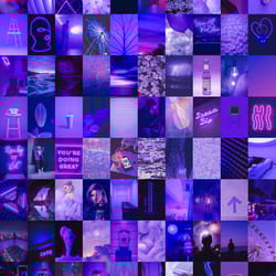 100 pcs purple aesthetic wall collage kit digital download | purple neon photo collage kit, photo wall collage set 4x6
