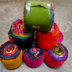 3 inch sari silk ribbon rolls - sari ribbon rolls - silk rolls - recycled silk ribbon - sari fabric ribbonlies -