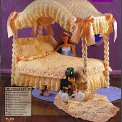 Digital | Crochet furniture for Barbie doll | Crochet doll accessories | Knitted bedspread | Vintage knitting | PDF