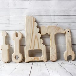 Wooden toys for toddlers - tool set of 5, Montessori baby toys, eco waldorf toys