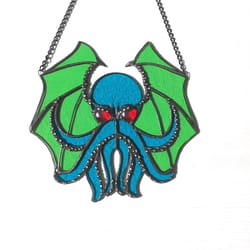 cthulhu suncatcher, hp lovecraft art, cthulhu idol, stained glass window hanging, stained glass panel, gothic home decor